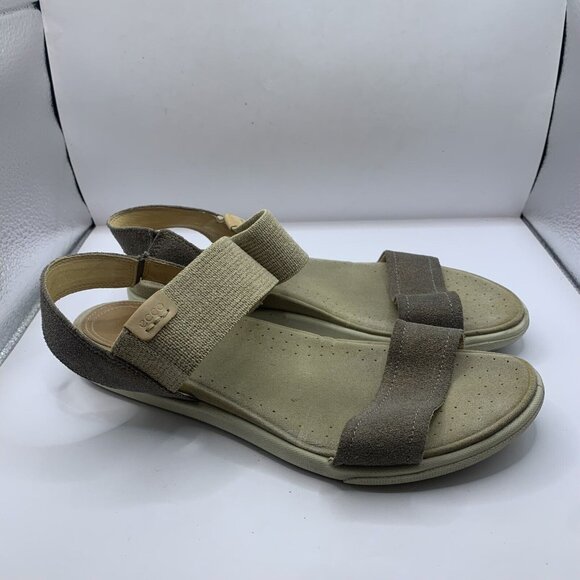 ECCO Damara Women’s 40 US 9-9.5 Pewter Metallic Elastic & Leather Sandals - Picture 1 of 7